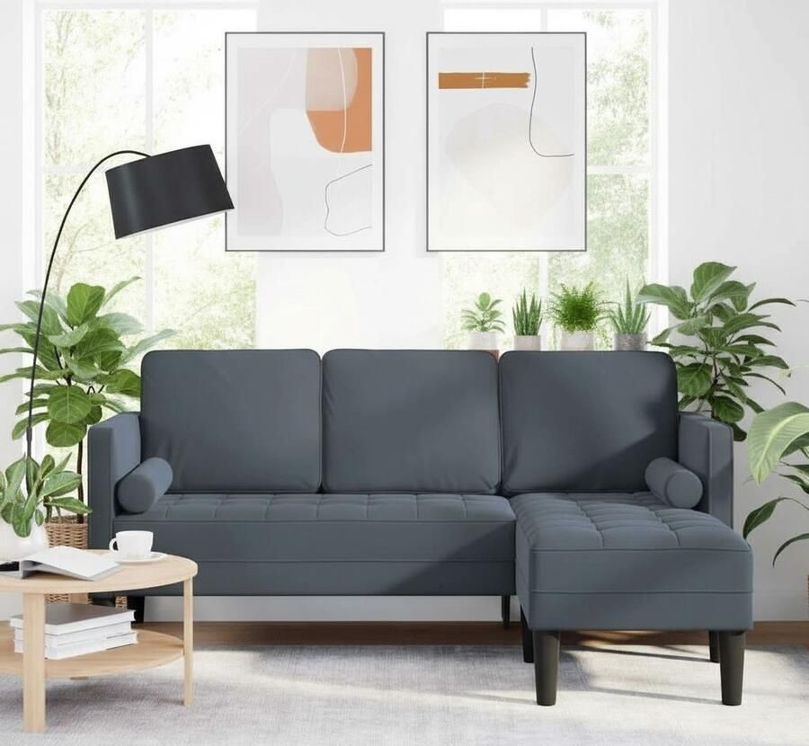 Industrialhome Hoekbank met Chaise Longue “VelutoLuxe” – Donkergrijs Fluwelen 3-zits Loungebank – Comfortabele Moderne Bank voor Woonkamer – Ergonomisch Design Afneembare Kussens Stabiel Houten Frame Luxe Zitcomfort