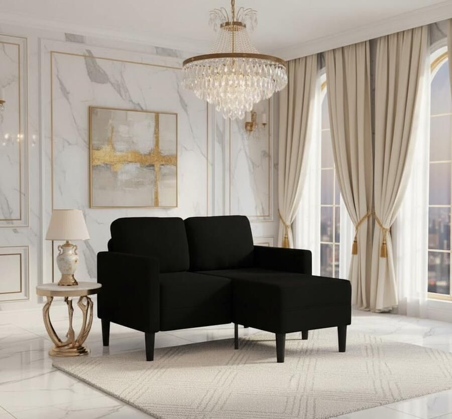 Industrialhome Hoekbank met Chaise Oslo – 2-zits L-vorm Sofa – 125x118x85 cm – Zwart – Comfortabel Polyester – Metalen & Houten Frame – Luxe Design Zithoek voor Woonkamer & Slaapkamer