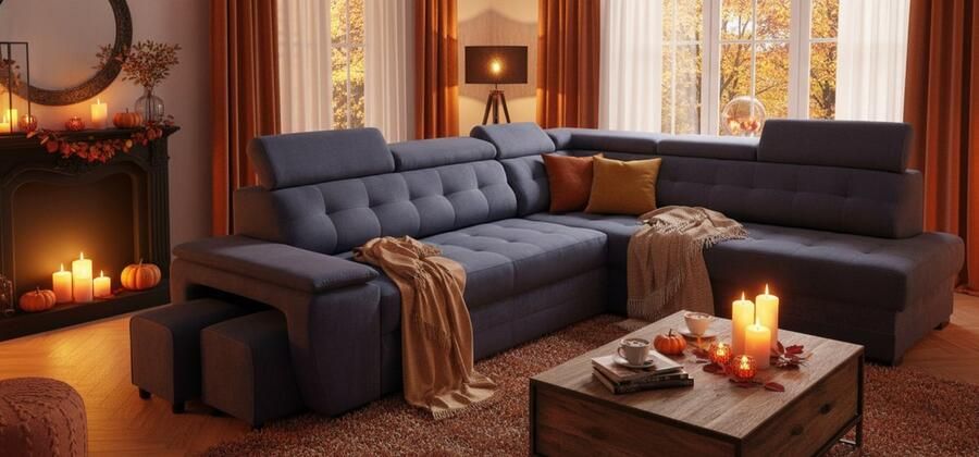 Industrialhome Hoekbank met Slaapfunctie Rechts 180x277x100 cm – L-vormige Vrijstaande Bank met Bedlinnenlade 2 Poefs & Verstelbare Hoofdborden – Luxe Marineblauw Gestoffeerd Bankstel