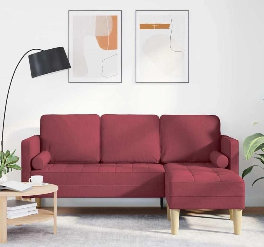 Industrialhome Hoekbank Milano Luxe 3-zits L-vormige bank wijnrood – moderne hoekbank van polyester met kussens – duurzaam beukenhouten frame – stijlvolle comfortabele zitbank voor woonkamer