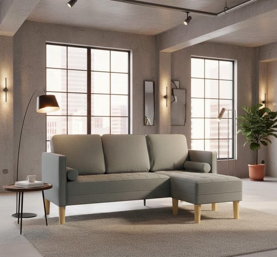 Industrialhome Hoekbank stof lichtgrijs 173x131x67 cm – Oslo Luxe Loungebank – Moderne 2-zits sofa met chaise longue – Comfortabel duurzaam en stijlvol – Perfect voor woonkamer chillruimte of studio