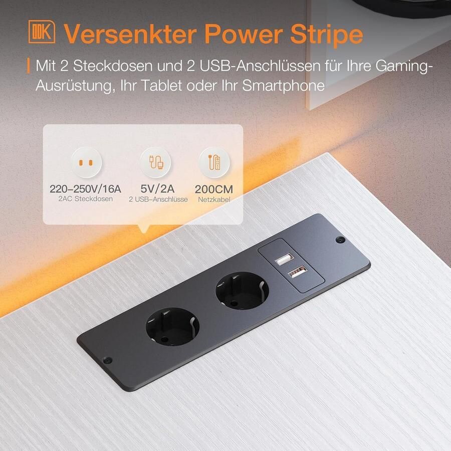 Industrialhome Hoekbureau met USB-Laadpoorten Stopcontacten Monitorstandaard & Opbergruimte – Reversibel Design – 168 x 80 x 88 cm – Wit