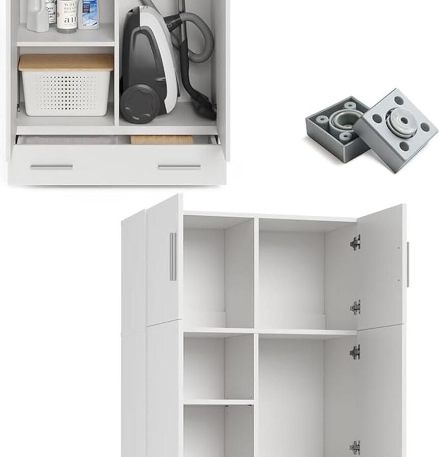 Industrialhome Industrieel Archiefkast – Hoge Opbergkast met Lade en Opzetkast – Multifunctionele Kantoorkast 80x240 cm – Documenten- en Dossierkast met Draaideuren – Wit Modern Design –