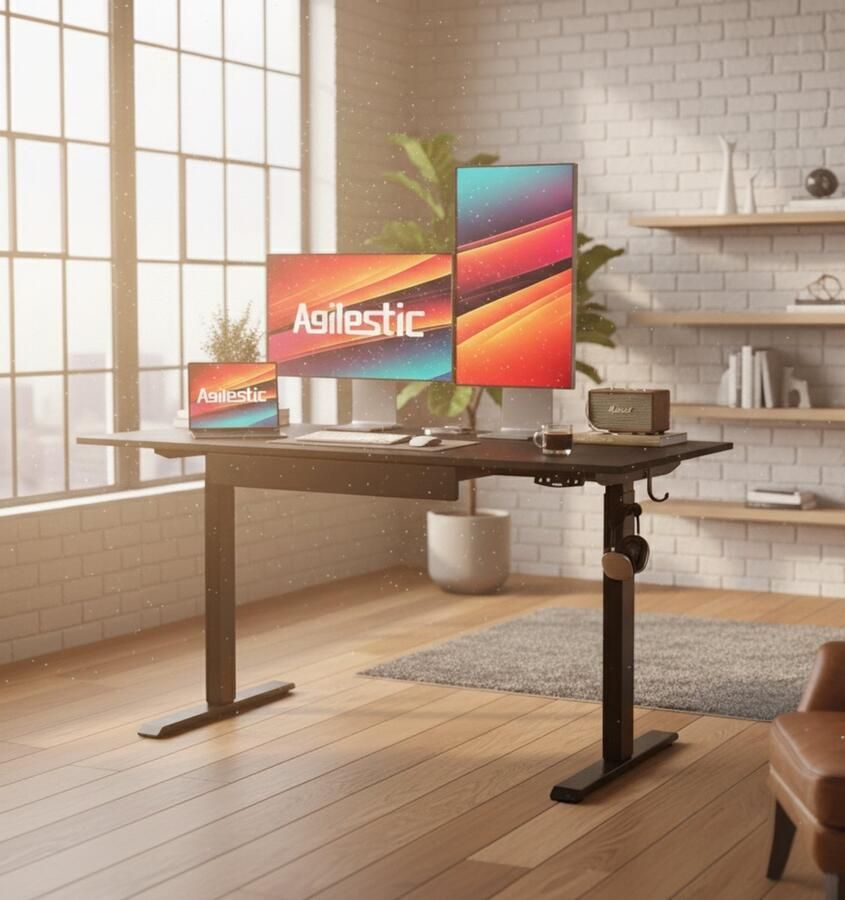 Industrialhome Industrieel Bureau – Groot Computer Bureau 180 cm – Ergonomische PC Werktafel met Metalen Frame – Rechthoekig Schrijf- en Kantoor Tafel – Rustic Brown Zwart –