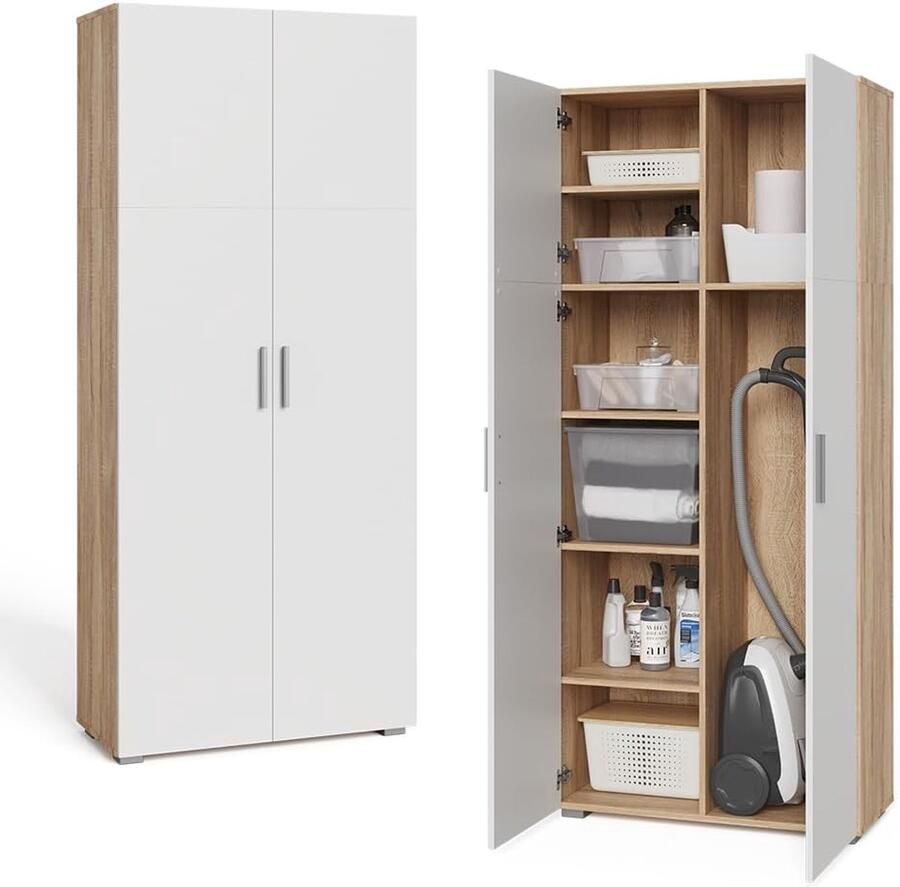 Industrialhome Industrieel Opbergkast – Hoge Kantoorkast met Deuren en Verstelbare Legplanken – Multifunctionele Dossierkast 80x183 cm – Sonoma Wit – Stevige Opbergmeubel voor Thuis & Kantoor –