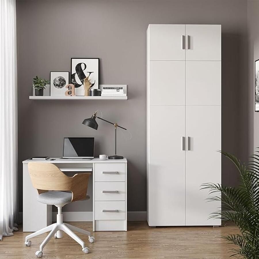 Industrialhome Industriële Archiefkast – Hoge Kantoorkast met Deuren en Legplanken – Multifunctionele Opbergkast 80x223 cm – Modern Dossierkast voor Documenten en Mappen – Wit Hout –