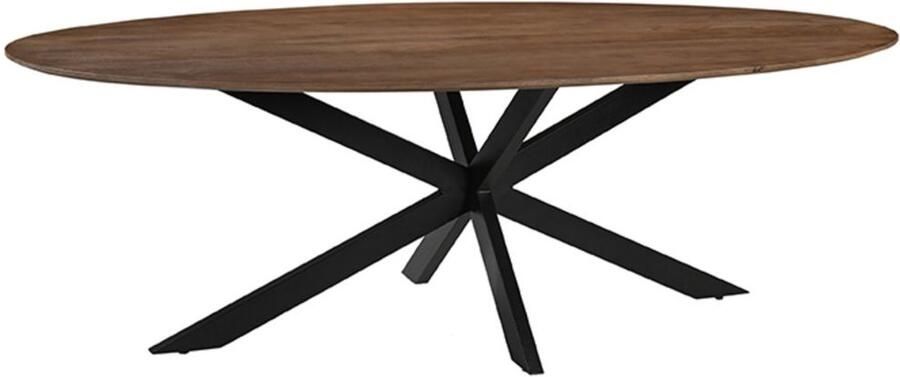 Industrialhome Industriële Eettafel Ovaal 240x110 cm – Massief Mangohout Nature Smooth – Zwart Metalen Matrix Poot – Grote Eetkamertafel –