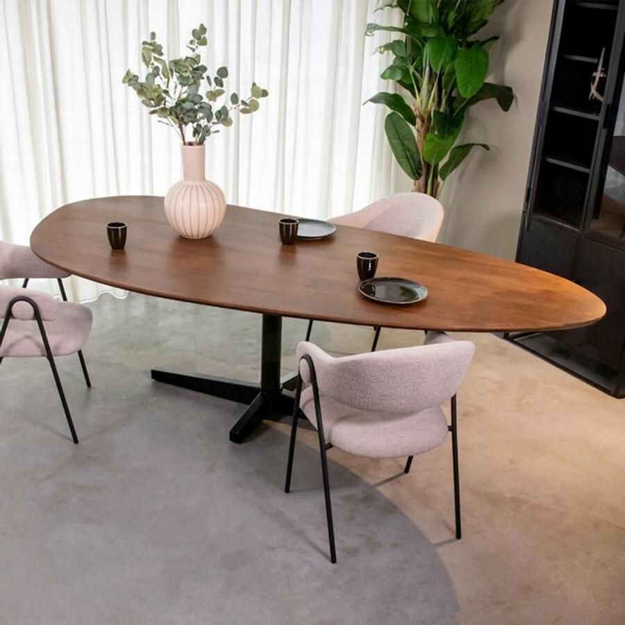 Industrialhome Industriële Eettafel Verona – 220x110x76 cm – Ovaal – Nature Mangohout – Zwart Metalen Onderstel – Design Eettafel 6-8 Personen –