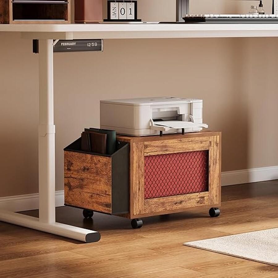 Industrialhome Industriële Roll-Aktenschrank – Mobiele Houten Archiefkast met Hängeregistratuur & Deksel – Opbergkast met Wielen en Zijvakken voor Documenten A4 & Legal Formaat – Rustic Brown Zwart –