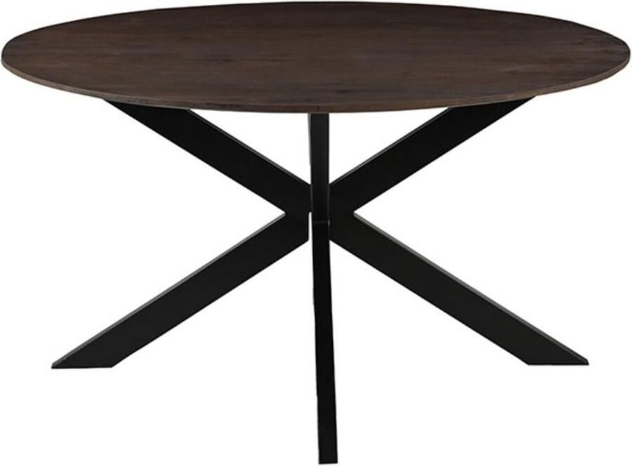 Industrialhome Industriële Ronde Eettafel 140 cm – Massief Mangohout Espresso – Zwart Metalen Matrix Poot – Robuuste Design Tafel