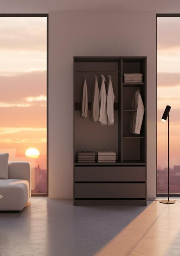 Industrialhome Kledingkast Antraciet 100x200 cm – “Elmo Premium” – Moderne Garderobekast met 2 Laden & Verwijderbare Plank – Ruime Opbergkast voor Slaapkamer – Houten Kast in Antraciet