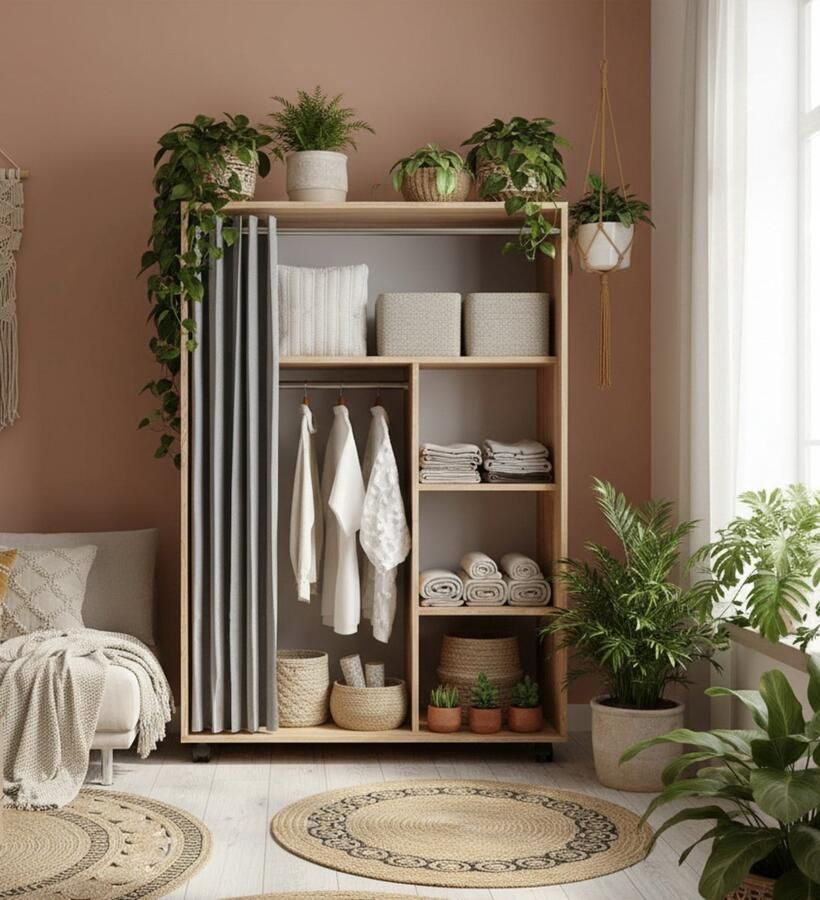 Industrialhome Kledingkast op wielen “Doros Sonoma Deluxe” – Moderne Houten Opbergkast met Legplanken – 100x50x146 6 cm – Verrijdbare Garderobekast met Schuifdeur – Spaanplaat Sonoma Eiken – Voor Slaapkamer Hal & Woonkamer