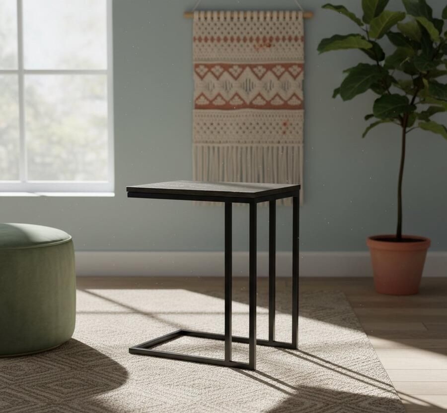 Industrialhome Laptoptafel zwart mangohout en metaal – industriële bijzettafel Move van – compact stevig en praktisch – 35x50x62 cm – ideaal voor thuiswerken en loungen