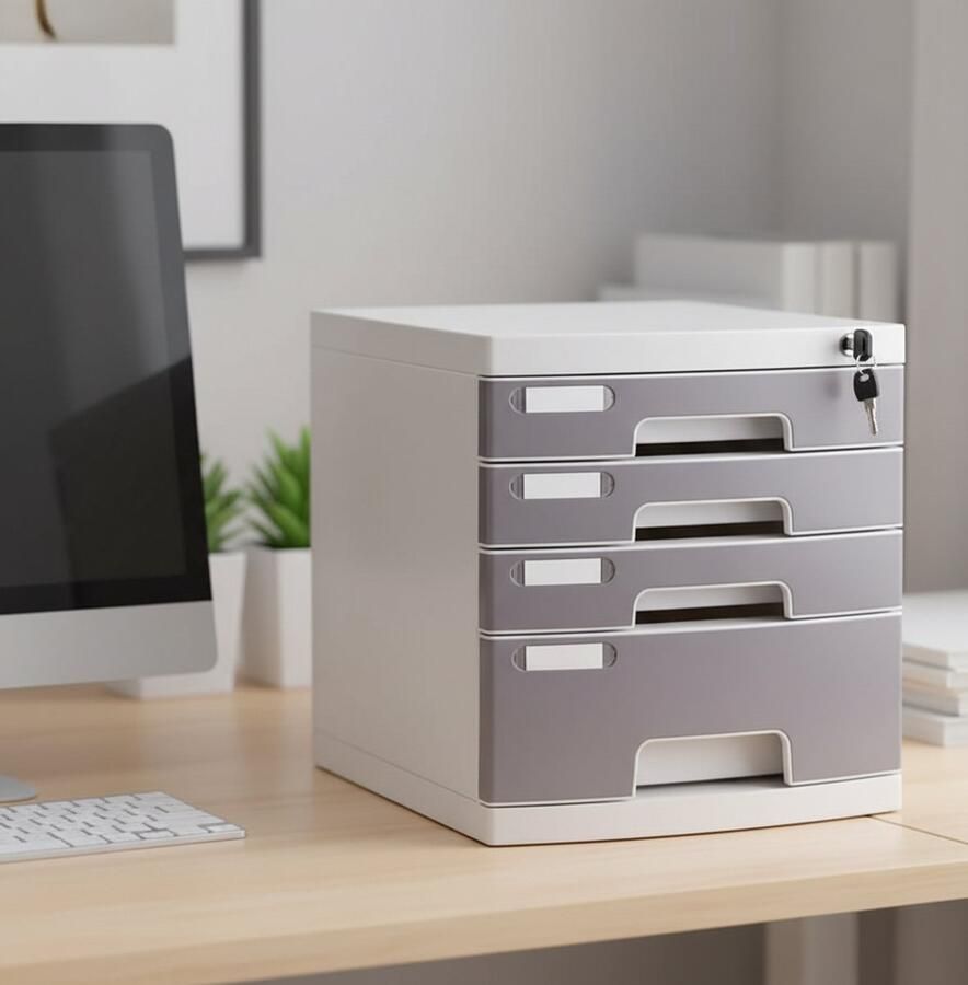 Industrialhome Luxe Aktenschrank met Slot – 4 Lade Kantoor Organizer – Draagbare Archiefkast voor Documenten en Opbergruimte – Moderne Kast voor Thuis & Werkplek – Grijs –