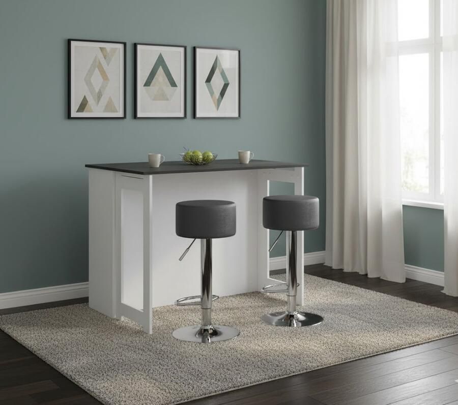 Industrialhome Luxe Bartafelset Dominic XXL – Antraciet Wit – Inclusief 2 Comfortabele Barkrukken – Opklapbaar Tafelframe met Opslag – Moderne Bistrotafel Eettafel voor Keuken & Woonkamer – 116 x 37 x 90 5 cm