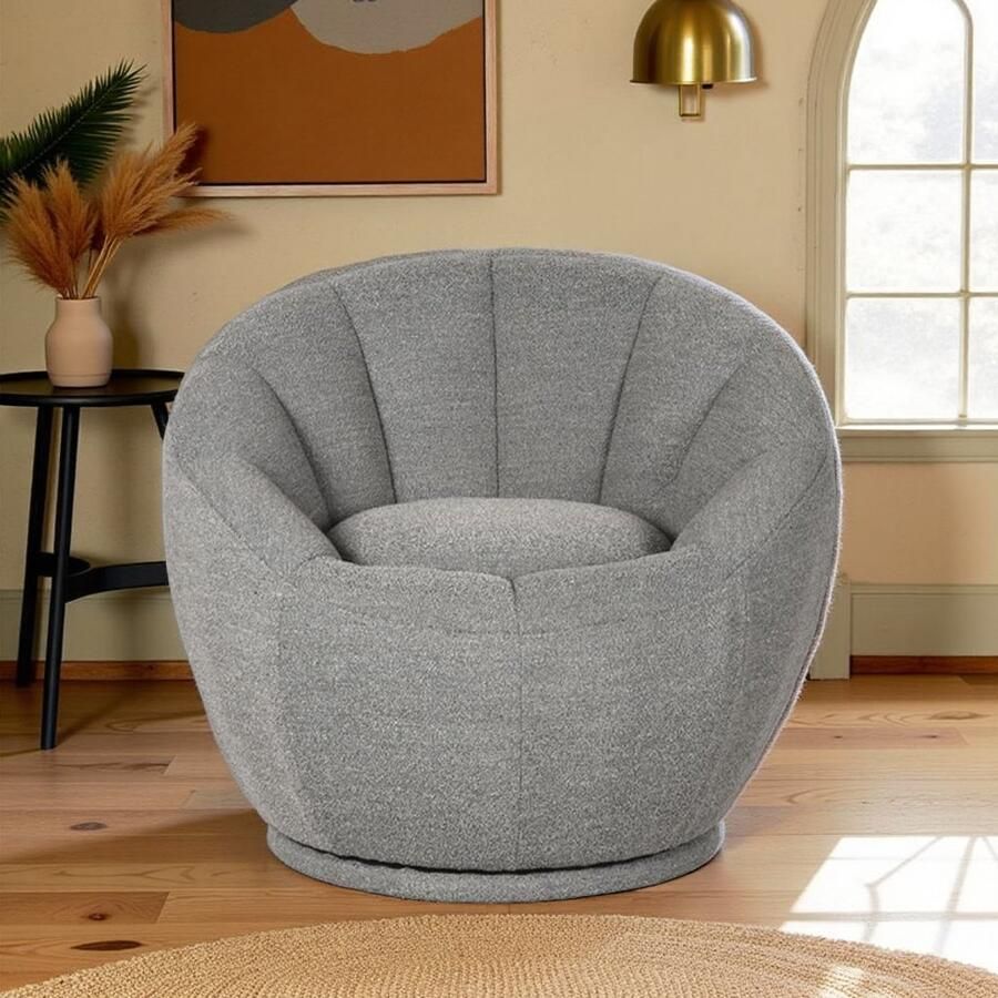 Industrialhome Luxe Draaifauteuil Crown – Grijs Bouclé – Moderne Comfortabele Design Stoel – 360 Graden Draaibaar – Fauteuil voor Woonkamer & Lounge