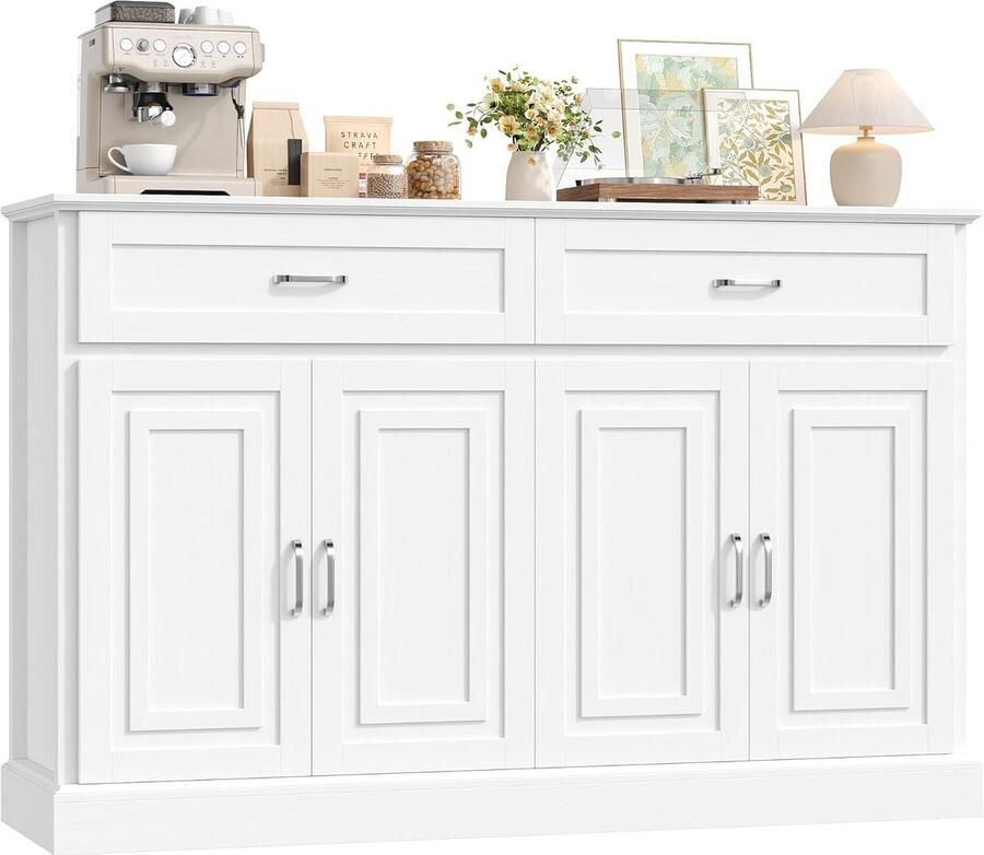 Industrialhome Luxe Dressoir 140 cm – Witte Keukenkast met Werkblad 2 Lades & Deuren – Moderne Buffetkast Opbergkast voor Keuken Woonkamer of Eetkamer – Industrieel Design – 140x39 5x92 5 cm