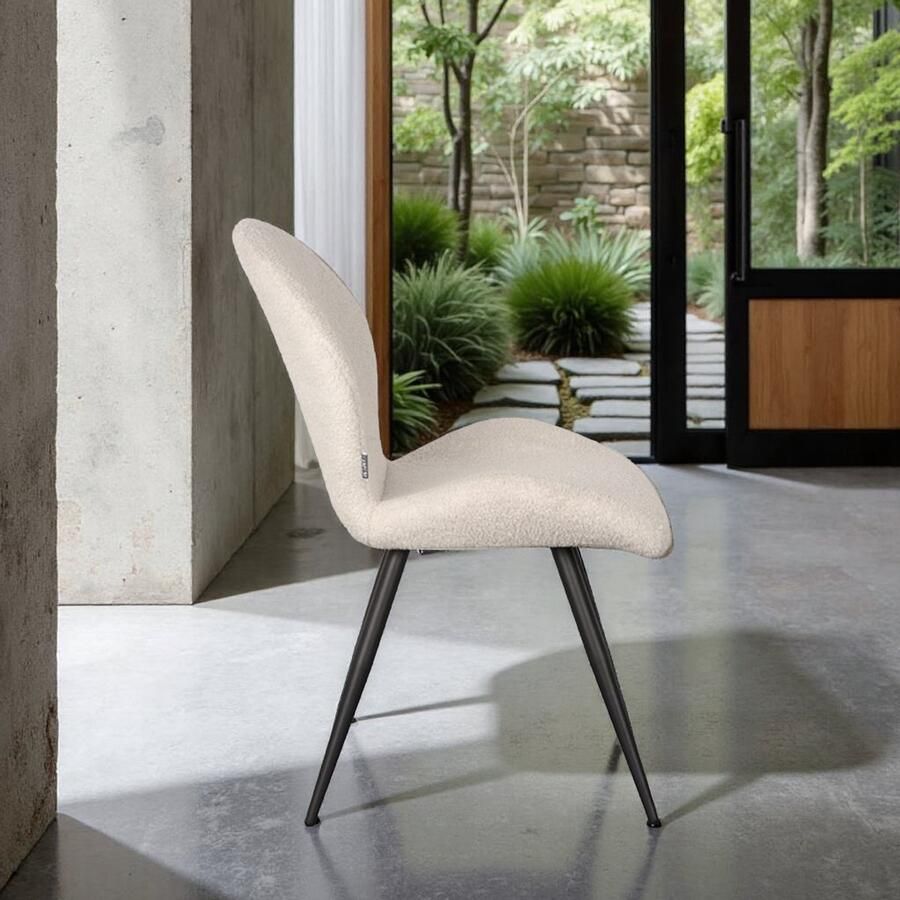 Industrialhome Luxe Eetkamerstoel ComfortTeddy Ivory – 51x64x87 cm – Zachte Ivoor Teddy Stof & Zwart Metalen Frame