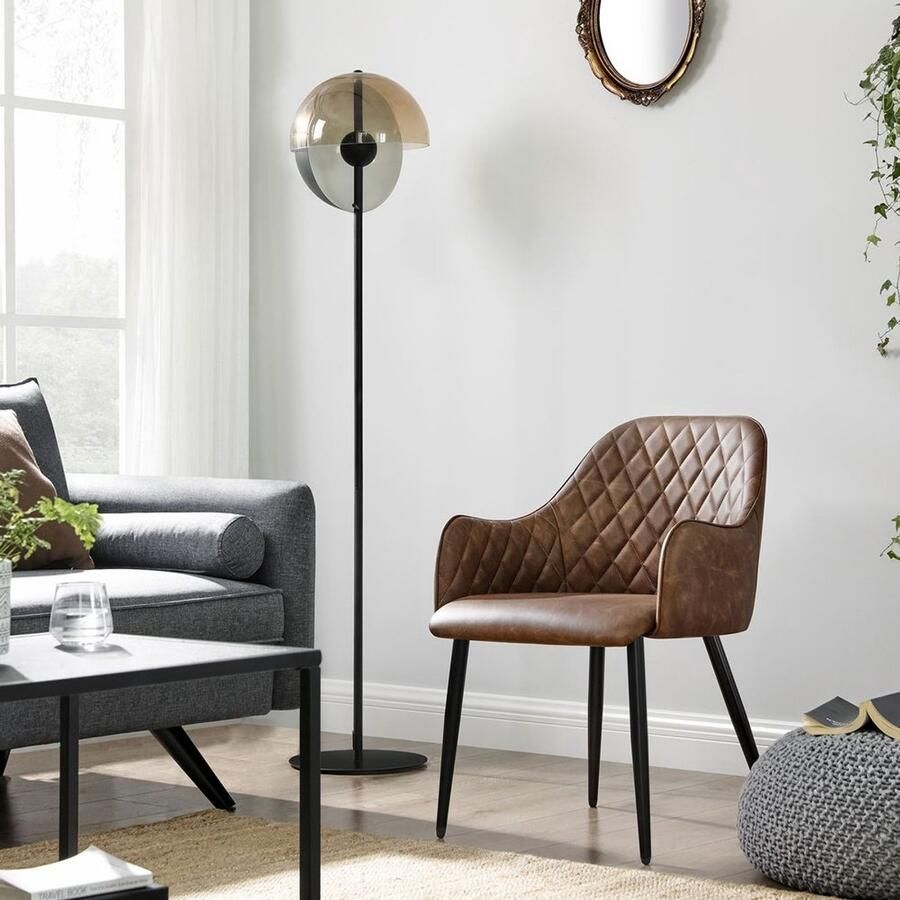 Industrialhome Luxe Eetkamerstoel Ergonomisch Design Comfortabel & Industrieel Bruin Kunstleer Metalen Poten Stoel voor Eetkamer Woonkamer Slaapkamer en Kantoor Vintage Look 110 kg Draagkracht