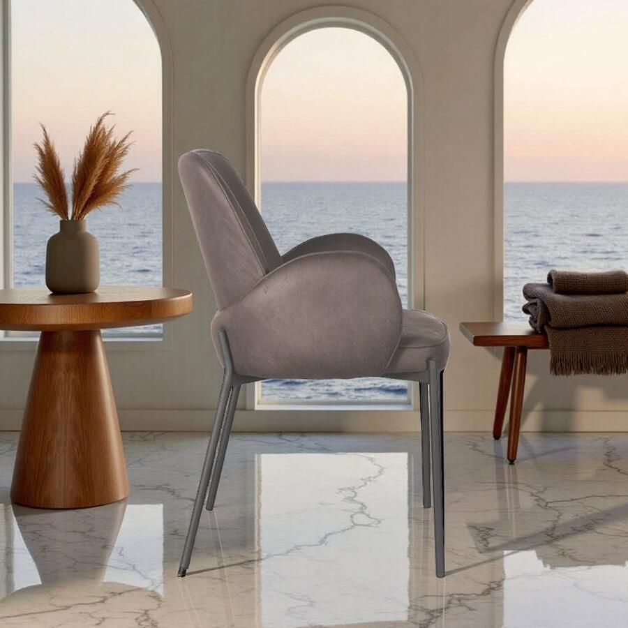 Industrialhome Luxe Eetkamerstoel Jarno Antraciet Microvezel met Armleuningen 55x60x86 cm Industrieel Design Metalen Frame Comfortabele Designstoel