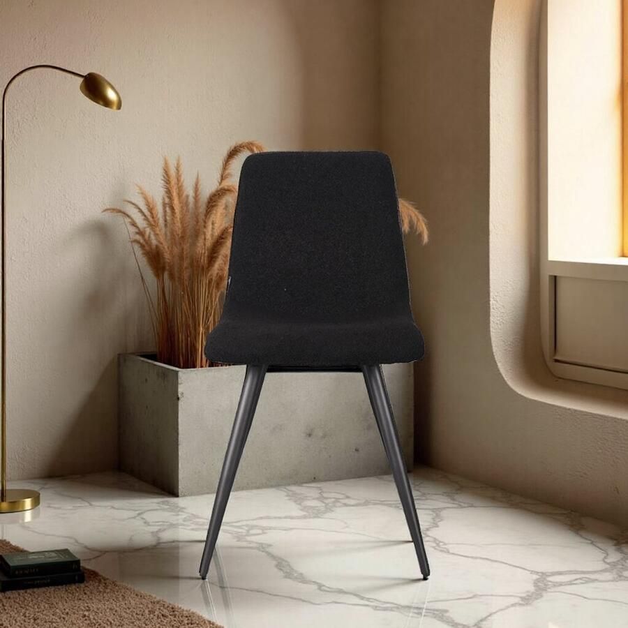 Industrialhome Luxe Eetkamerstoel Teddy Zwart – Comfortabele Design Stoel met Rugleuning en Zwart Metaal Onderstel – Moderne Fluweelzachte Keukenstoel Keukenstoelen