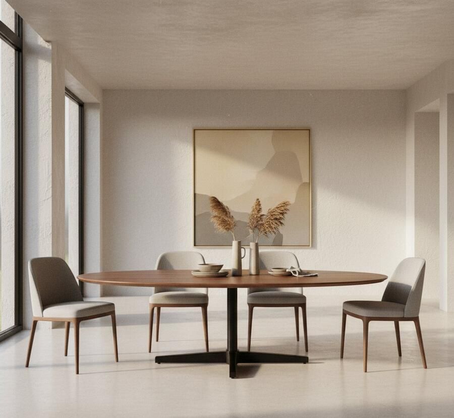 Industrialhome Luxe Eettafel Firenze – 260x110x76 cm – Ovale Eettafel – Nature Smooth Mangohout – Zwart Metalen Onderstel – XL Design Eettafel voor 8-10 Personen