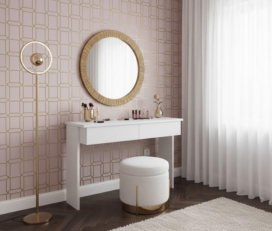 Industrialhome Luxe Kaptafel “Azur Elegance” – Moderne Witte Make-up Tafel zonder Spiegel – 120 cm Brede Kaptafel met 2 Lades – Strakke Slaapkamer Tafel – Cosmetica Bureau – Houten Kaptafel met Melamine Coating