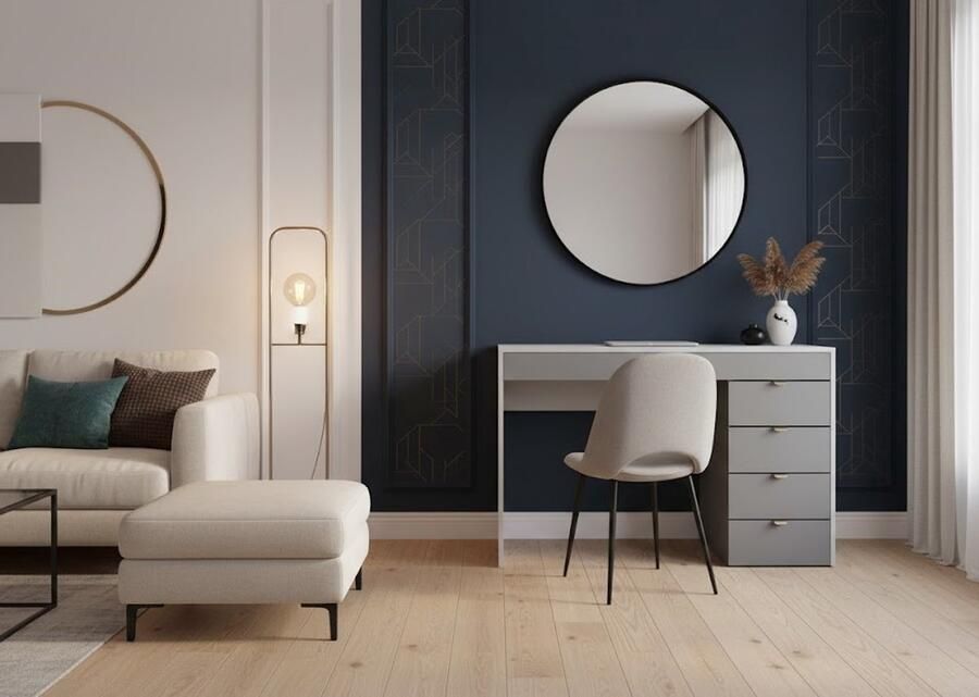 Industrialhome Luxe Kaptafel “Elise Deluxe” – Wit Grijs – 115 cm – 5 Lades – Moderne Make-up Tafel met Opbergruimte en Metalen Handgrepen – Scandinavisch Design – Kaptafel voor Slaapkamer & Make-upruimte