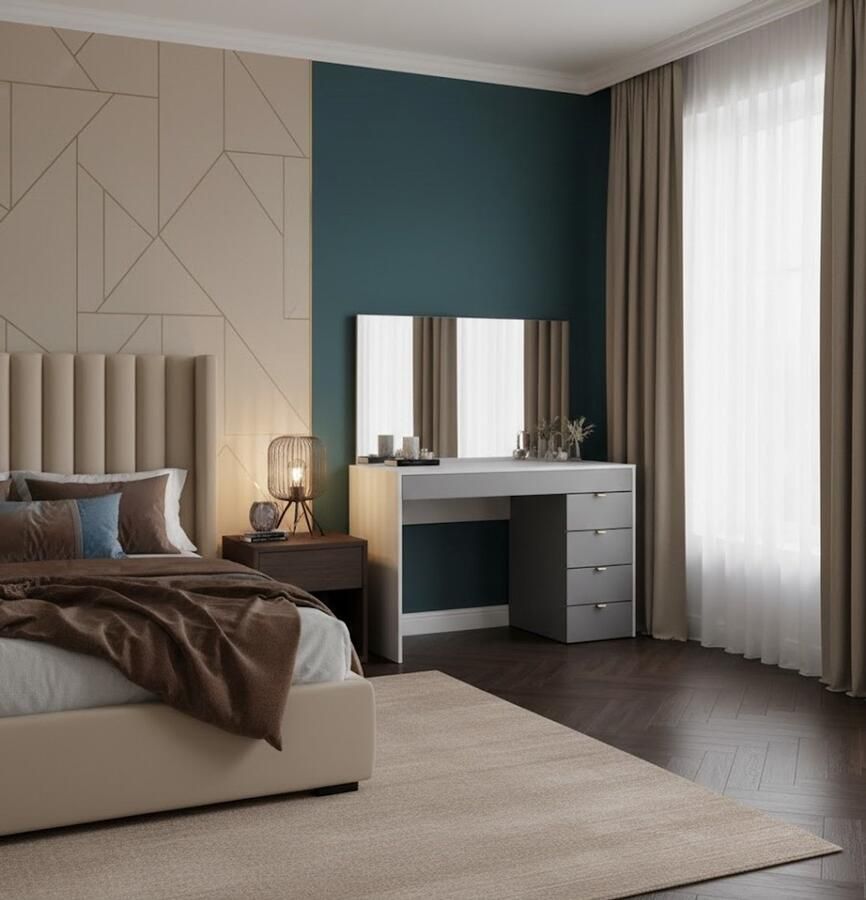 Industrialhome Luxe Kaptafel “Elise Deluxe” – Wit Grijs Make-Up Tafel met Spiegel & 5 Lades – 115 cm Brede Moderne Kaptafel – Stijlvolle Make-uptafel met Opbergruimte – Houten Cosmetica Tafel met Metaalaccenten – Slaapkamer Meubel voor Dames