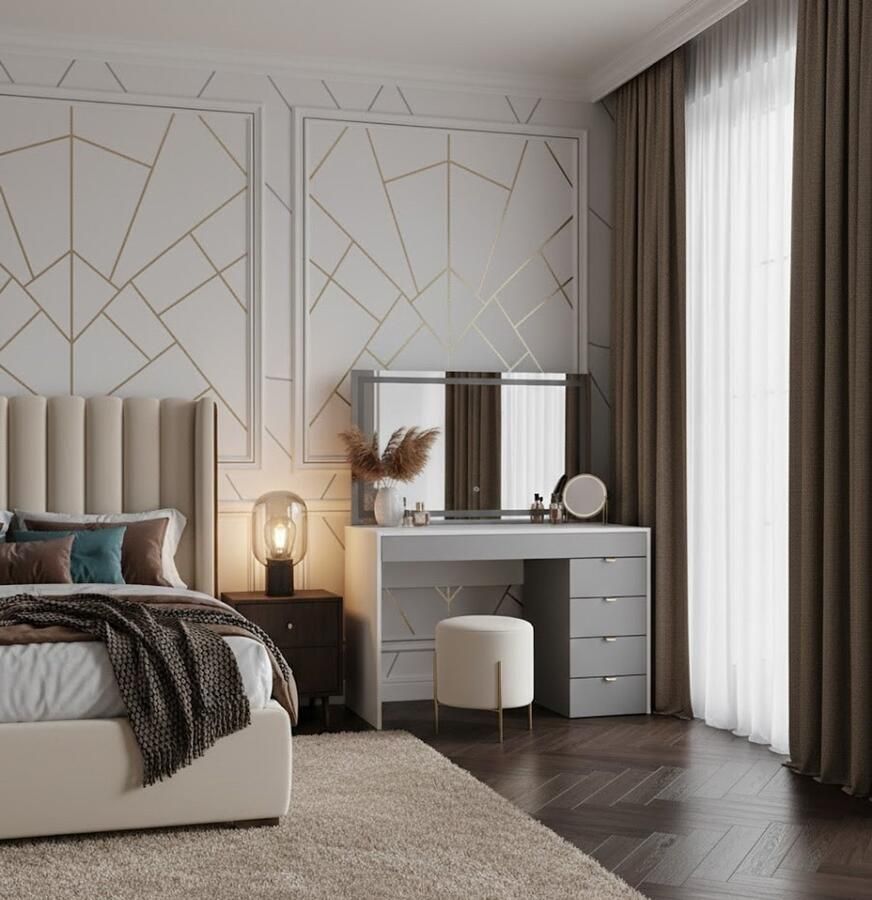 Industrialhome Luxe Kaptafel “Elise Glow” – 115 cm – Wit Grijs – Make-up Tafel met LED Spiegel & 4 Lades – Moderne Kaptafel met Verlichting – Cosmetica Tafel met Opbergruimte – Slaapkamer Meubel – Elegant Design