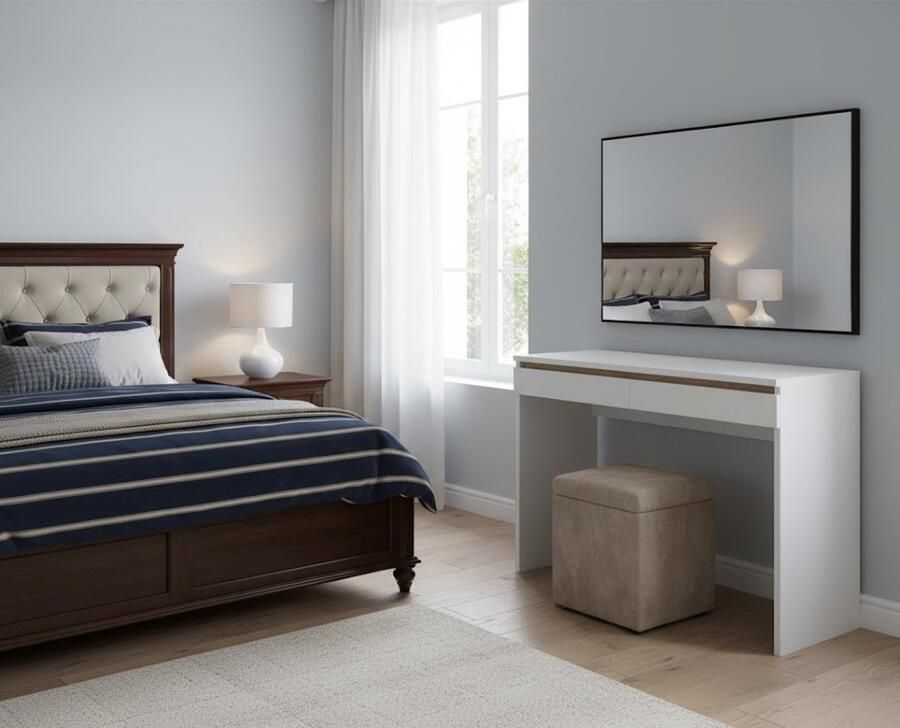 Industrialhome Luxe Kaptafel Emma Deluxe – Wit Sonoma – 120 cm – Moderne Make-up Tafel Zonder Spiegel – Houten Kaptafel met 2 Lades & Open Opbergruimte – Slaapkamer Make-upmeubel – Scandinavisch Design