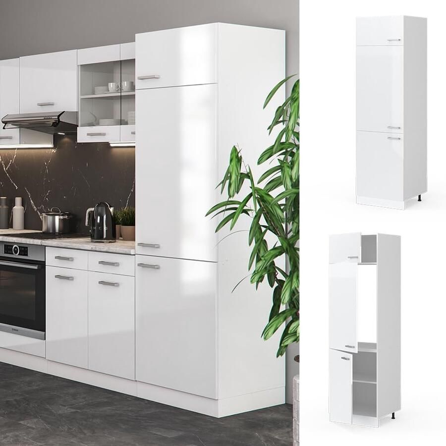 Industrialhome Luxe Keukenkast met Werkblad – Hoge Opbergkast voor Keuken – 207 cm Hoog – Antraciet Wit – Modulair Keukensysteem met Verstelbare Legplanken – Onder- en Bovenkast – Inclusief Montagehandleiding