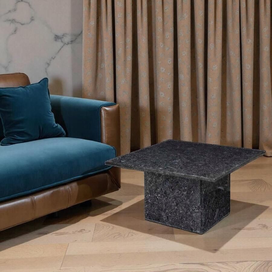 Industrialhome Luxe Marmeren Bijzettafel Vierkant – 75x75x45 cm – Zwart Blauw Zilver – Moderne Salontafel – Metalen Frame – Industrieel Design