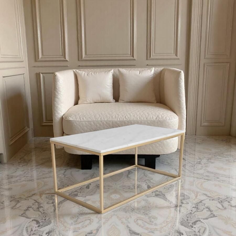 Industrialhome Luxe Marmeren Salontafel Rechthoekig 110x60 cm Goud Wit Zwart Design Tafel met Stalen Frame Moderne Blikvanger voor de Woonkamer