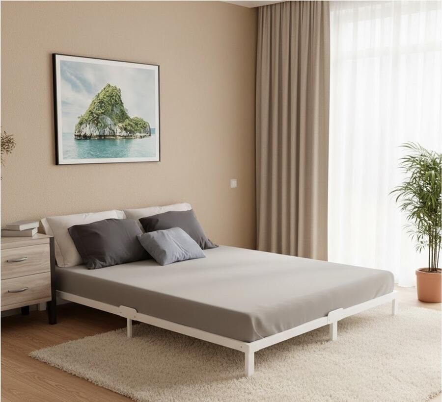 Industrialhome Luxe Metalen Bedframe 140x200 cm Witte Lattenbodem Eenpersoons of Tweepersoons Bed Stevig & Geluidsstil Hoogte 25 cm Modern Minimalistisch Design Veel Opbergruimte Onder Bed Eenvoudig te Monteren Inclusief Gereedschap e