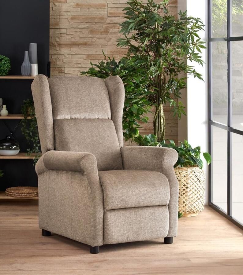Industrialhome Luxe Relax Fauteuil Taglio – Beige & Grijs – Verstelbare Rugleuning – Comfortabele Lounge Stoel – Design Fauteuil met Zwart Kunststof Onderstel – 92-160 x 75 cm