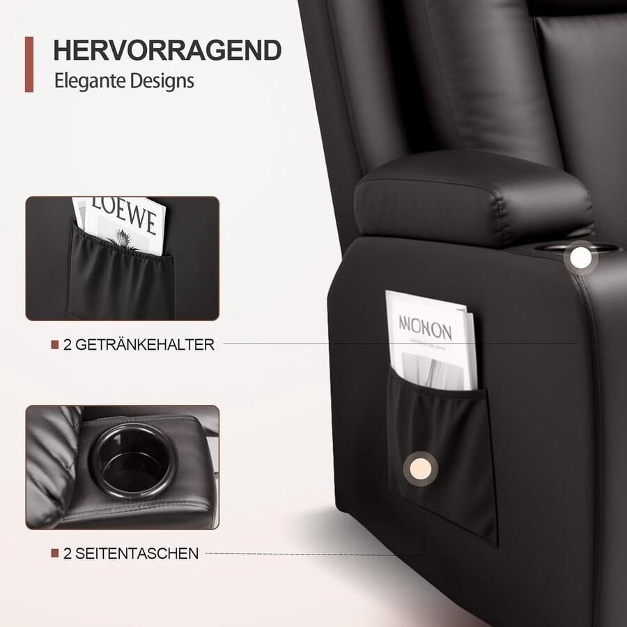Industrialhome Luxe Relaxfauteuil Bruin – Ergonomische TV-Stoel met Verstelbare Rugleuning en Voetensteun – 360° Draaibare Relaxstoel met Schommelfunctie Zijvak en Bekerhouders