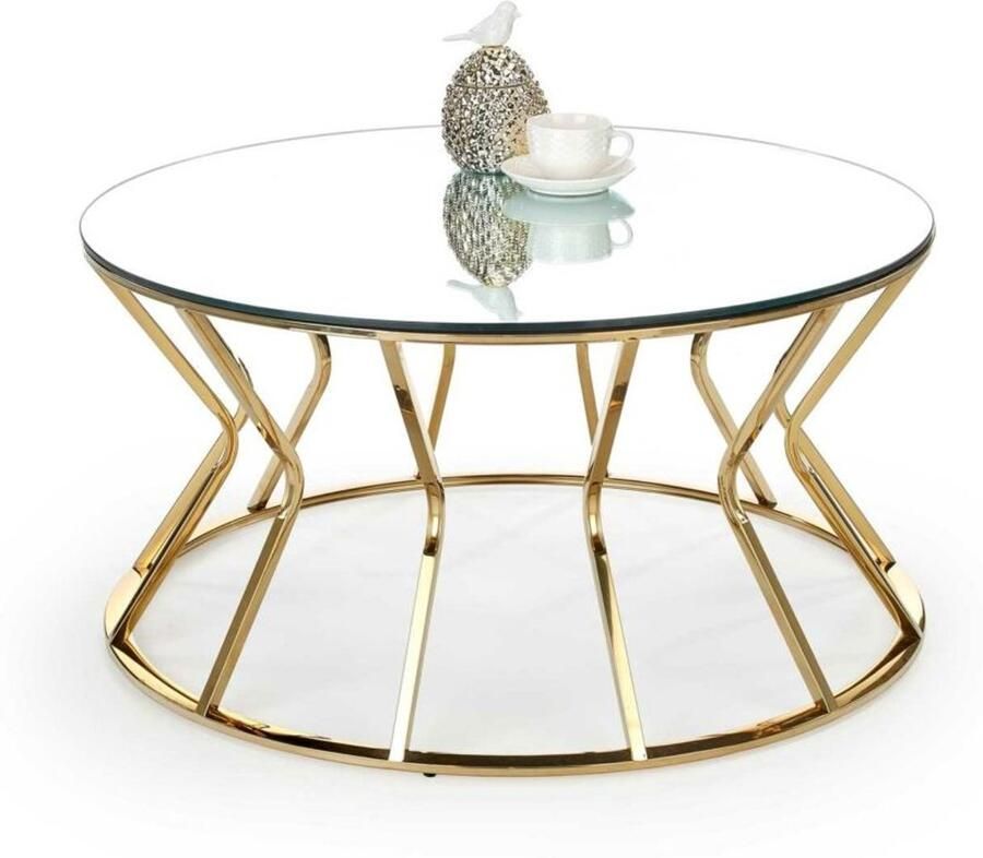 Industrialhome Luxe Ronde Salontafel – 90x90 cm – Goud Frame – Transparant Glas – Design Bijzettafel – Modern & Stijlvol