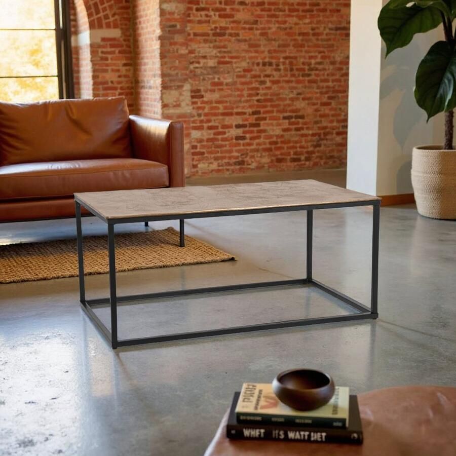 Industrialhome Luxe Salontafel GoldCraze 100x60 cm – Rechthoekig – Antiek Goud Metaal – Design Tafel met Zwart Frame – Handgemaakt & Industrieel