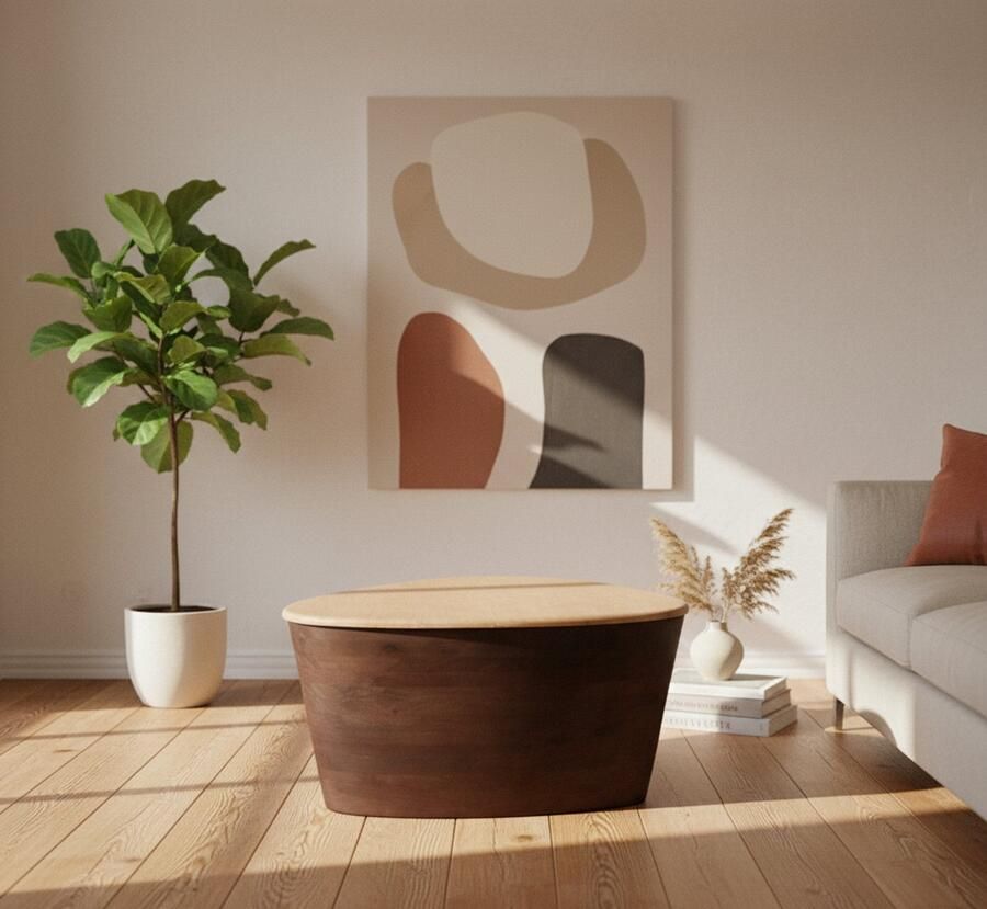 Industrialhome Luxe Salontafel Milano – 70x50x37 cm – Travertin Tafelblad – Espresso Sandblasted Mangohout – Ovale Design Tafel – Minimalistische Moderne Woonkamer