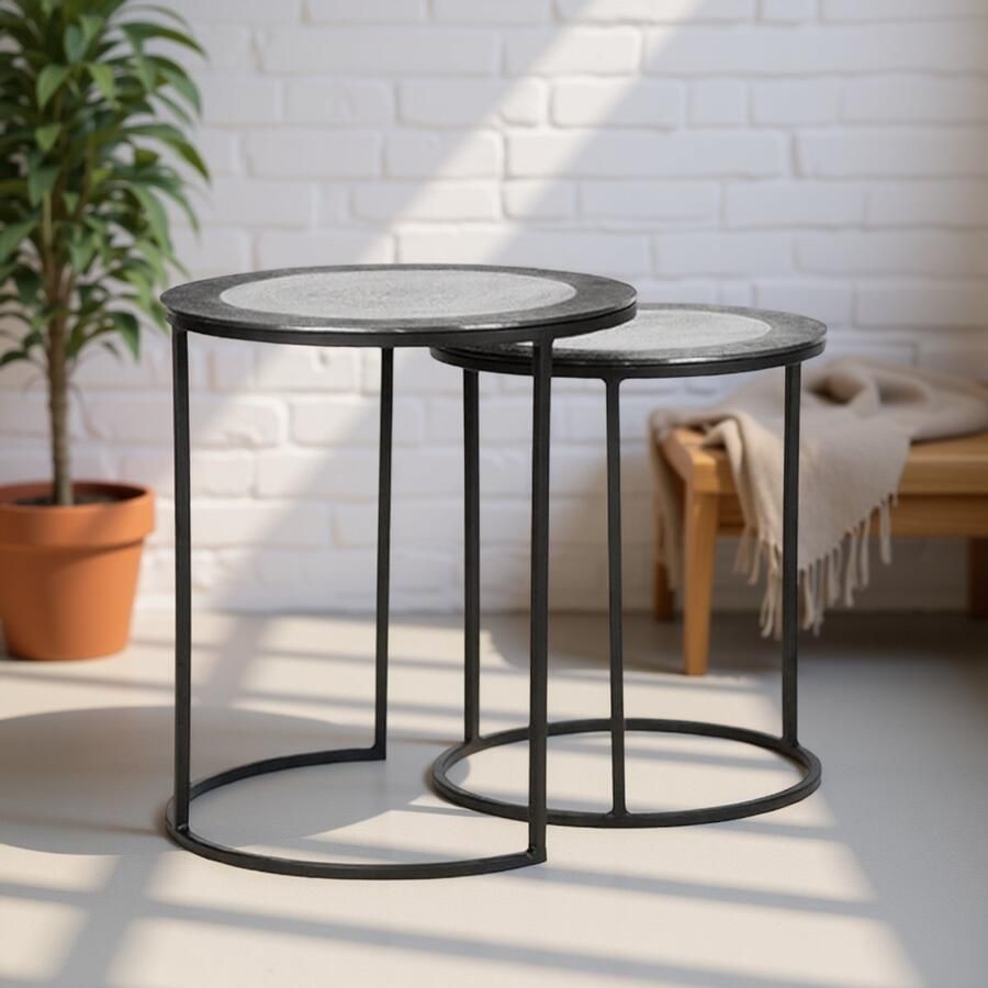 Industrialhome Luxe Salontafel Set Rond – 2-Delig – Metaal Antiek Ash – Industrieel Design – Bijzettafel Hoektafel – Handgemaakt