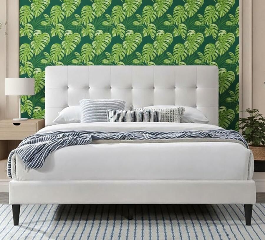 Industrialhome Luxe Tweepersoonsbed Oslo – 140x200 cm – Gestoffeerd Bed met Lattenbodem – Gewatteerd Hoofdbord – Modern Design – Beige – Robuust Frame – Comfortabel & Stijlvol