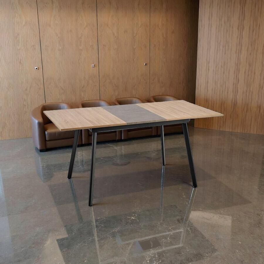 Industrialhome Luxe Uitschuifbare Eettafel – Rechthoekig – Houtlook & Grijs – 120-160 cm – 4 Personen – Staal Frame – Moderne Industriële Tafel