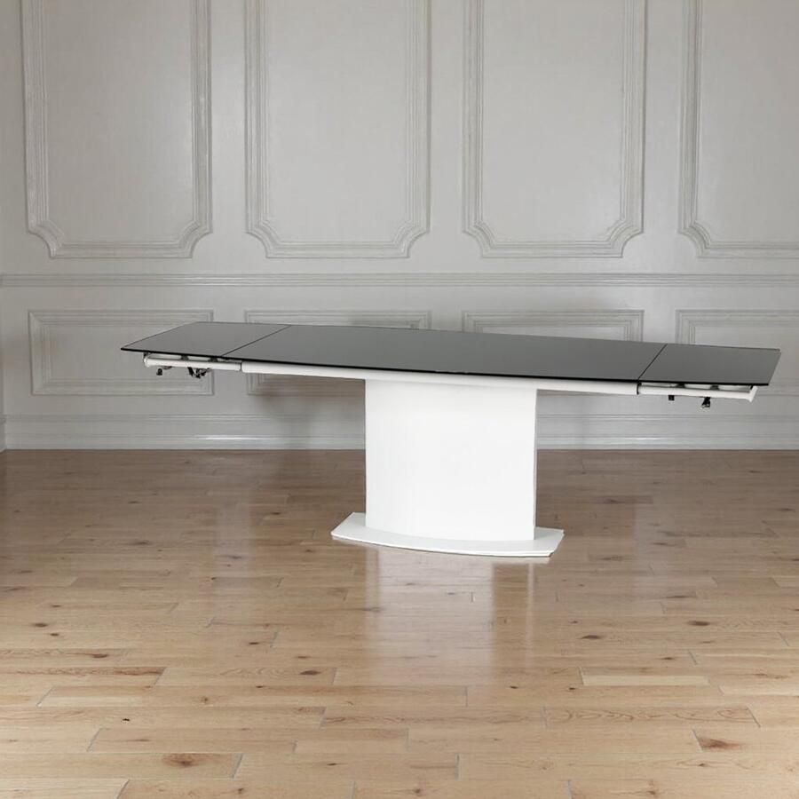 Industrialhome Luxe Uitschuifbare Eettafel Zwart – 160 tot 250 cm – Glazen Tafelblad – Modern Design – Voor 10 Personen – Rechthoekig – Stevig Stalen Onderstel – Eetkamertafel