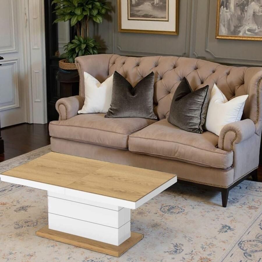 Industrialhome Matera Lux Uitschuifbare en Verstelbare Salontafel Eiken Stijlvolle Houten Salontafel L 120-170 x B 70 x H 55-65 cm