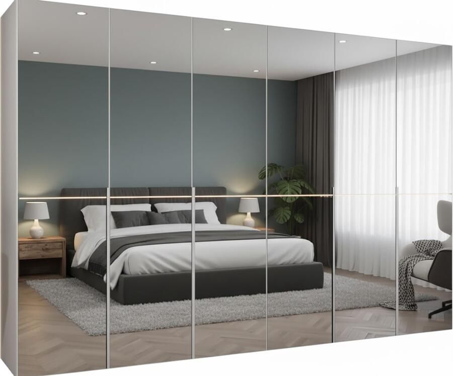 Industrialhome MEBLE KRYSPOL Wardrobe with Mirror Revolving Door Cabinet Wardrobe 300 x 202 x 52 cm Modern Wardrobe Bedroom Hallway Youth Room White Handle Cashmere