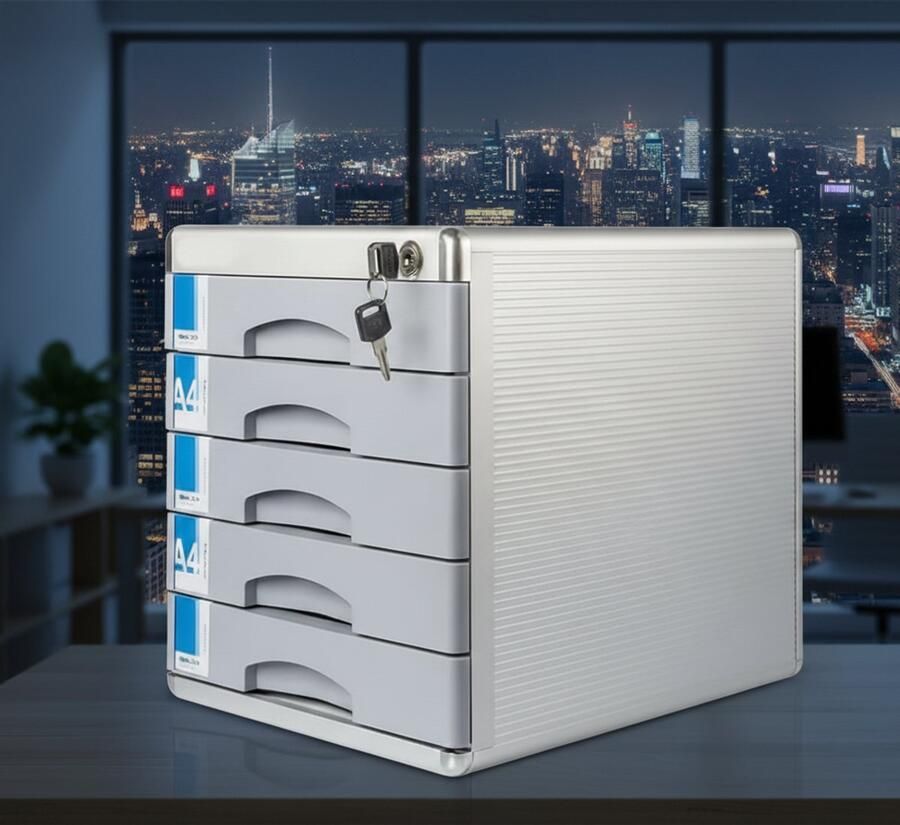 Industrialhome Metalen Aktenschrank met Slot – 5-Lagen Bureau Organizer voor Documenten & Archivering – Robuuste Aluminium Opbergkast met Grote Opslagcapaciteit – Veilig & Ruimtebesparend –