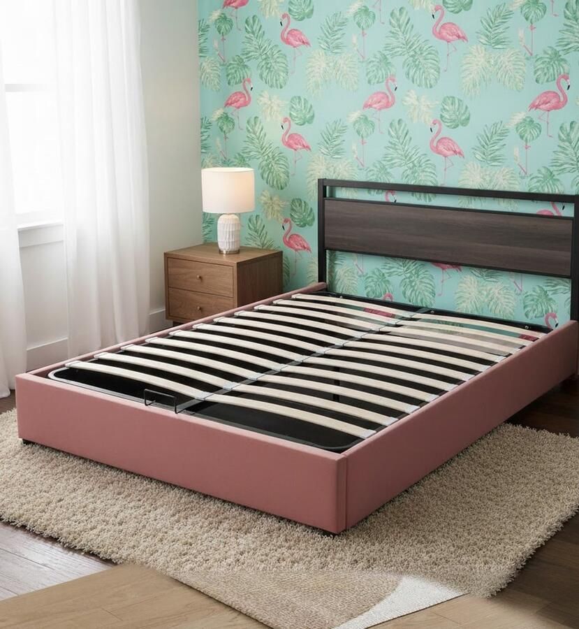 Industrialhome Modern & Sturdy Metaal Bedframe 140x200 cm – Tweepersoonsbed met Lattenbodem van Metaal en Hout – Zwart Gepoedercoat Hoofdeinde – Industrieel Design Tienerbed & Logeerbed – Geluidsvrij Robuust & Eenvoudig te Monteren