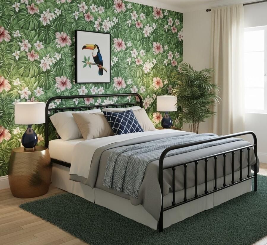 Industrialhome Modern Metalen Bedframe 140x200 cm – Stevig & Stijlvol Zwart Stalen Bed met Lattenbodem – Hoog Hoofd- en Voeteneinde – Piepvrij & Draagvermogen 272 kg – Perfect voor Tieners & Logeerkamers