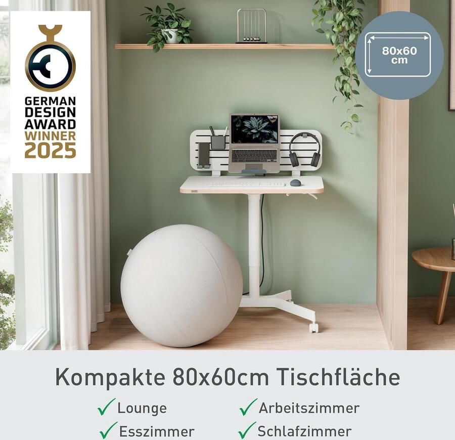 Industrialhome MoveFlex Compact Zit-Sta Bureau met Wielen – Verstelbaar 75-114 cm – 80x60 cm – Mobiel Werkstation – Wit – Ergonomisch